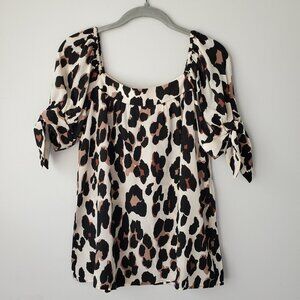 NWOT Nanette Lepore 100% Silk Blouse with Ribbon Tie Puff Sleeves